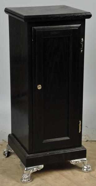 Appraisal: Black Wooden Slot Machine Stand for a QT Description Metal