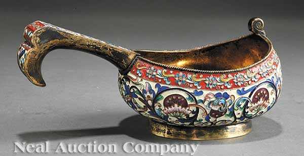 Appraisal: A Russian Silver Gilt Cloisonn Enamel Kovsh Zolotnik mark and