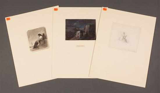 Appraisal: Alfred Jacob Miller American - Three unframed artworks on paper