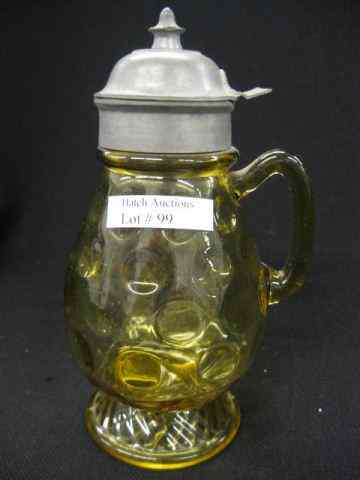 Appraisal: Victorian Amber Glass Syrup Pitcher thumbprint decor '' excellent