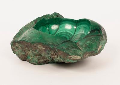 Appraisal: A large malachite bowl natural stone with polished interior maximum