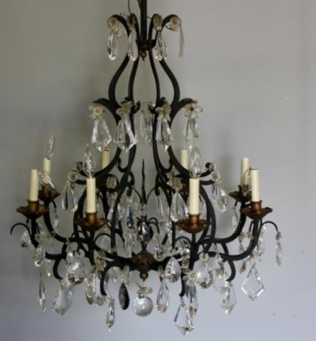 Appraisal: Skeleton Form Chandelier with Drop Crystals Clear and smoke glass