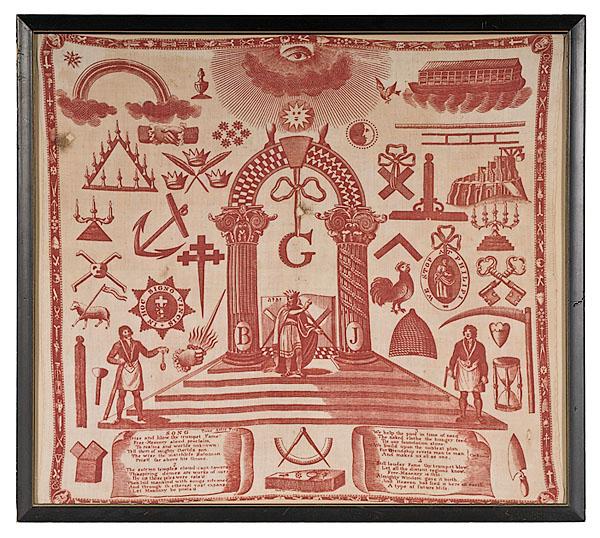 Appraisal: MASONIC KERCHIEF WITH SONG LYRICS TO TUNE ATTIC FIRE American