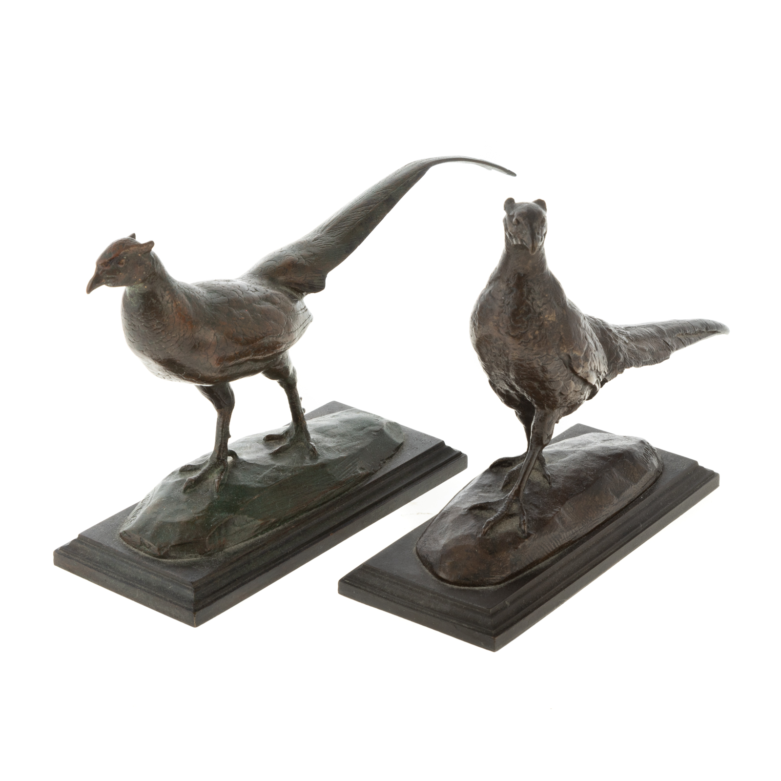 Appraisal: AFTER ANTOINE LOUIS BARYE TWO PHEASANTS BRONZE French - each