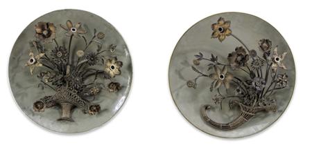 Appraisal: PAIR OF UNUSUAL PORCELAIN AND SILVERED METAL WALL LIGHTS POSSIBLY