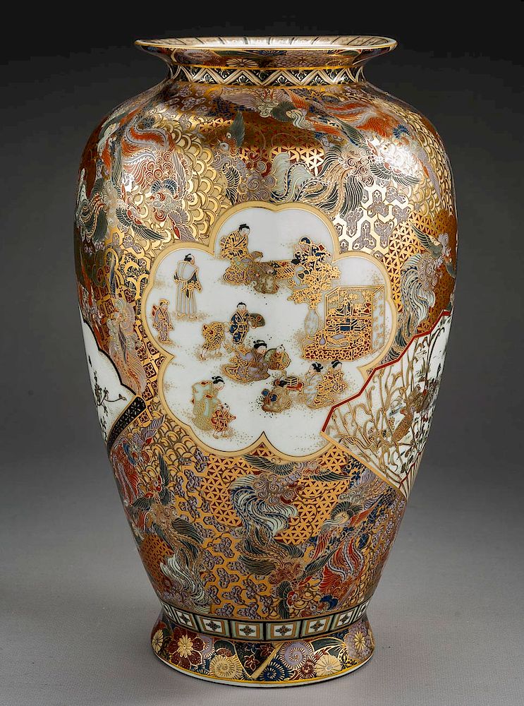 Appraisal: Japanese Satsuma Vase DESCRIPTION Japanese Satsuma earthenware vase Decorated with