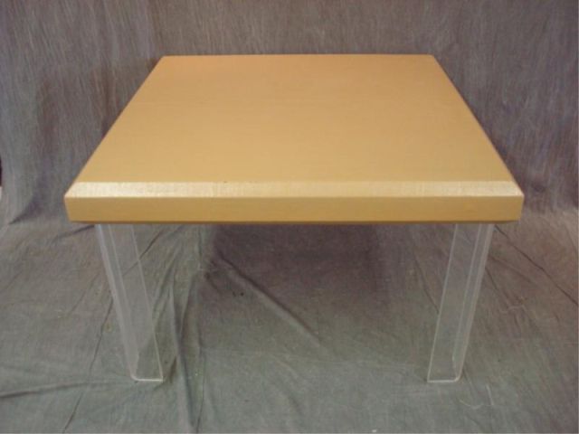 Appraisal: Springer style Lucite and canvas or woven table leaves top