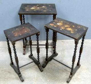 Appraisal: Nest of three Victorian black lacquered papier mache tables with