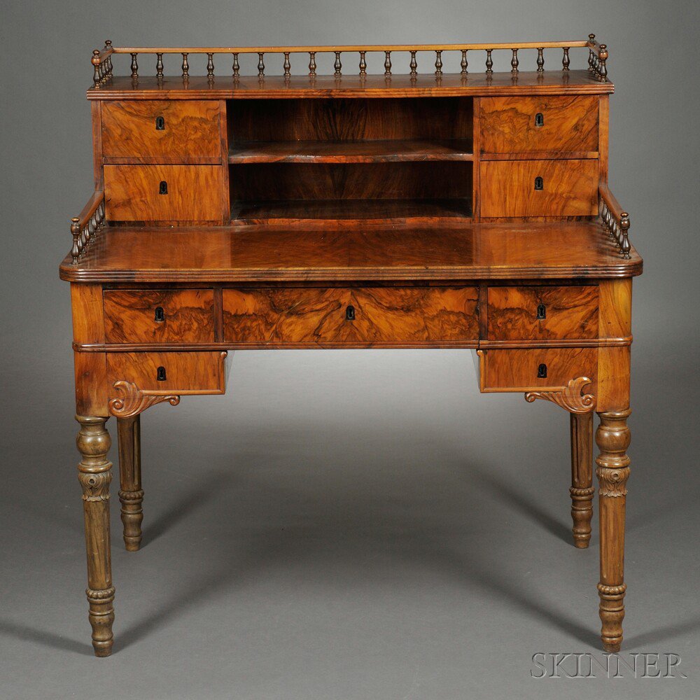 Appraisal: English Walnut Veneer Clerk's Desk late th century the upper