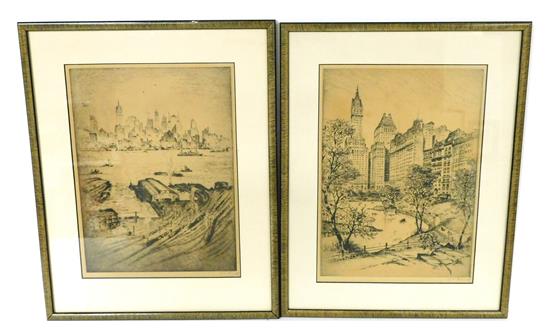 Appraisal: Anton Schutz German - two etchings of New York City