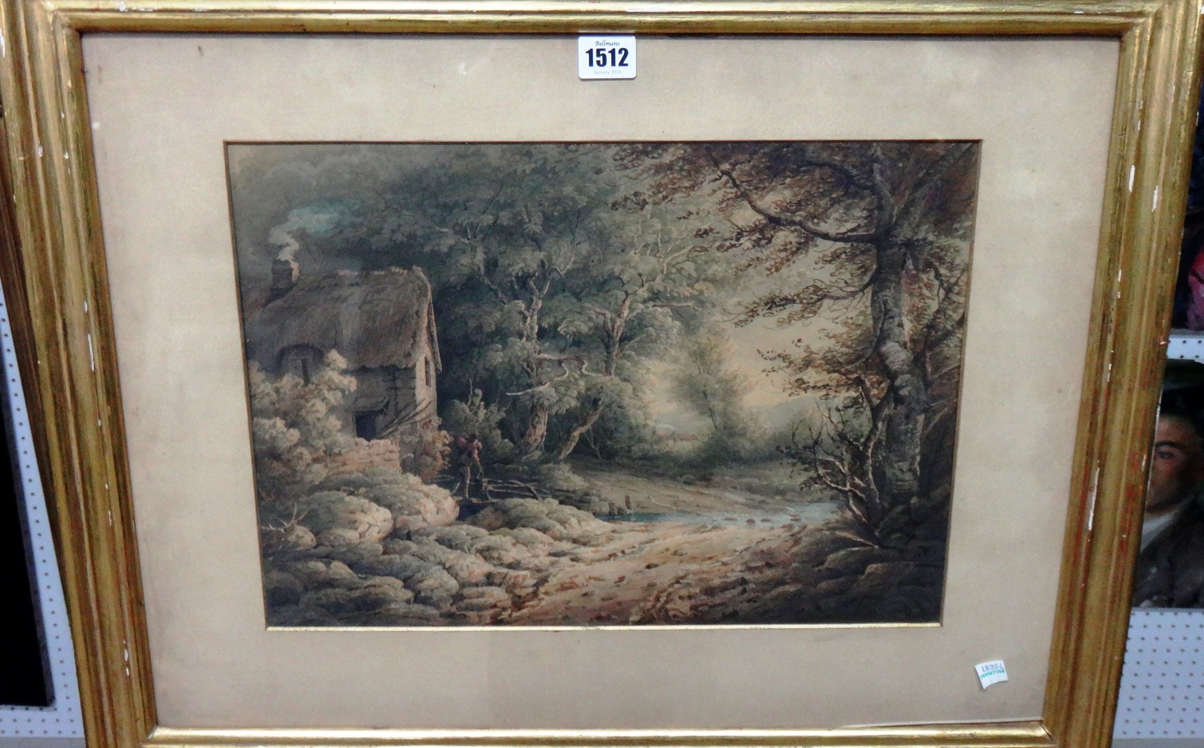 Appraisal: English School th century Riverside cottage in the woods watercolour