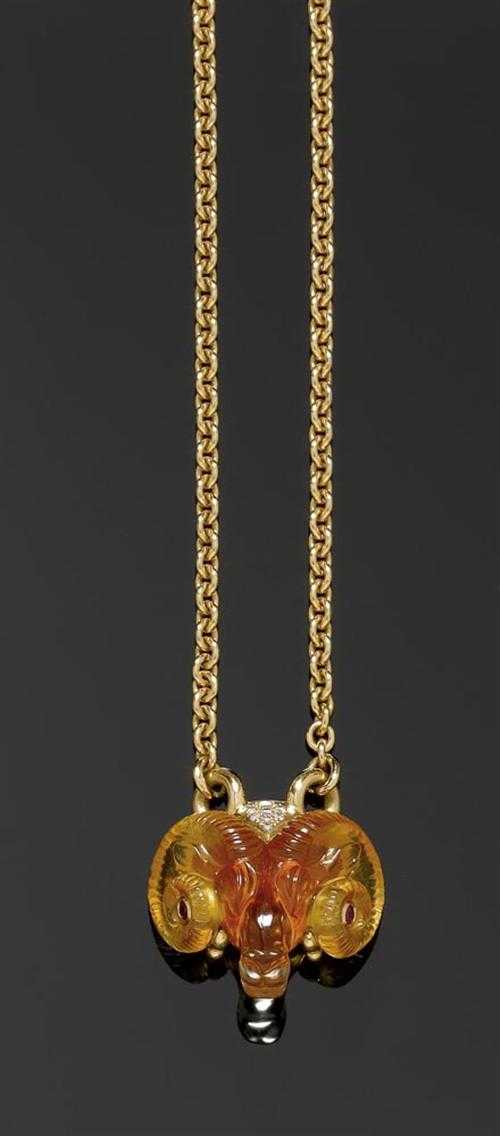 Appraisal: CITRINE AND DIAMOND NECKLACE MAX HANS WAGNER Pink gold g