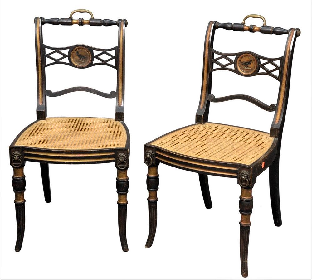 Appraisal: Pair of Reproduction Sheraton Fancy Chairs both with caned seat