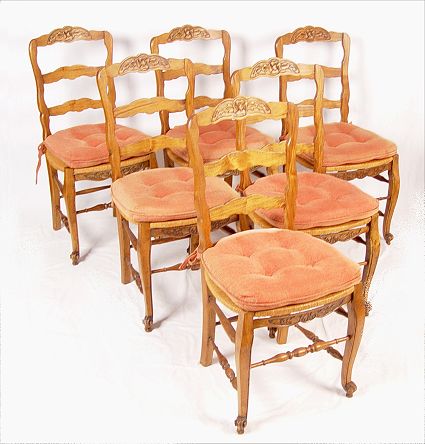 Appraisal: SET OF COUNTRY FRENCH RUSH SEAT CHAIRS Measures '' high