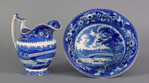 Appraisal: Historical blue pitcher and basin th c depicting the Upper