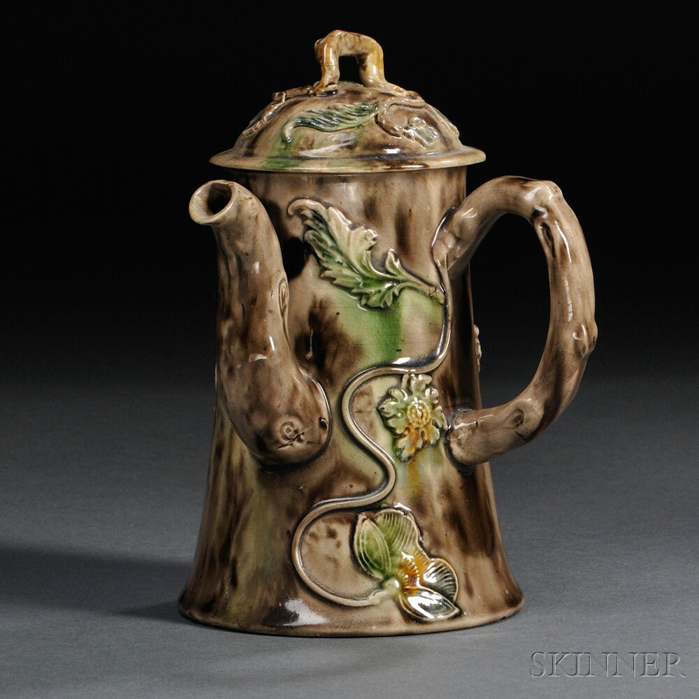 Appraisal: Staffordshire Cream-colored Earthenware Side-handle Coffeepot and Cover England c molded