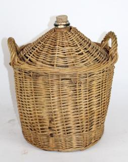 Appraisal: French demi john glass wine bottle in wicker basket Early