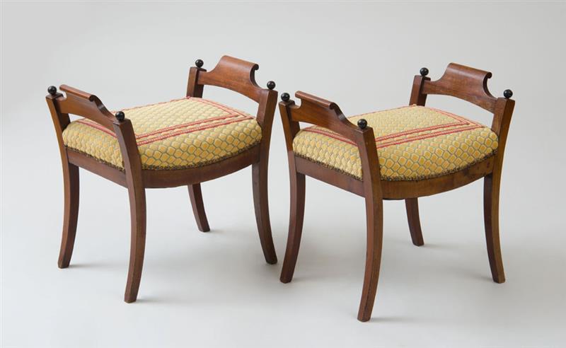 Appraisal: PAIR OF BIEDERMEIER MAHOGANY AND EBONIZED STOOLS x x in