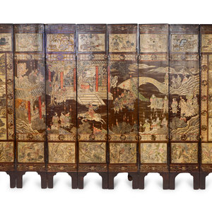 Appraisal: A Chinese Coromandel Lacquer Eight-Panel Screen TH CENTURY depicting Chinese