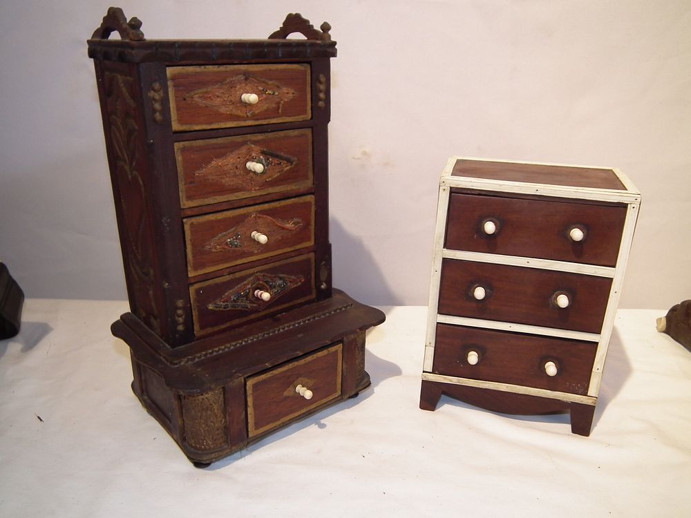 Appraisal: MINI SAILOR MADE CHESTS antique miniature sailor made chests drawer