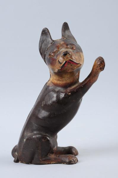 Appraisal: Cast Iron Boston Terrier With Paw Up Doorstop Full-figure sitting