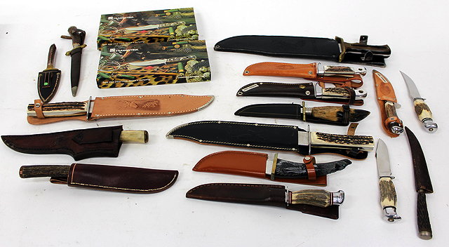 Appraisal: MISCELLANEOUS ANTLER HANDLED HUNTING KNIVES