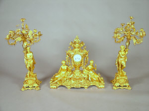 Appraisal: A Louis V style ormolu clock garniture the clock in