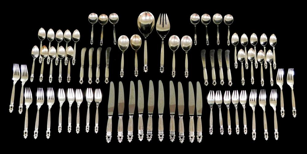 Appraisal: STERLING Georg Jensen Acorn pattern sterling flatware set seventy pieces