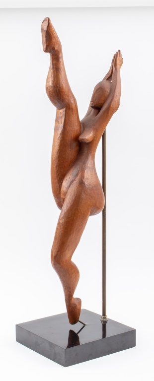 Appraisal: SIGNED MCM STYLE WOOD NUDE FEMALE DANCER SCULPTURE Mid-Century Modern