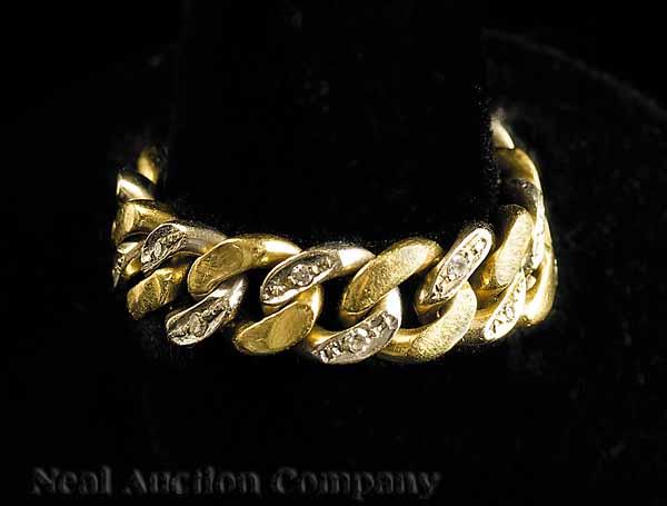 Appraisal: An kt Yellow Gold White Gold and Diamond Link Ring