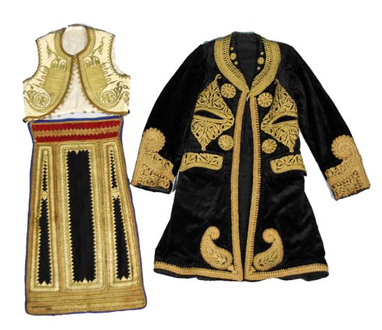 Appraisal: TURKISH BLACK VELVET METALLIC THREAD EMBROIDERED COAT th century together