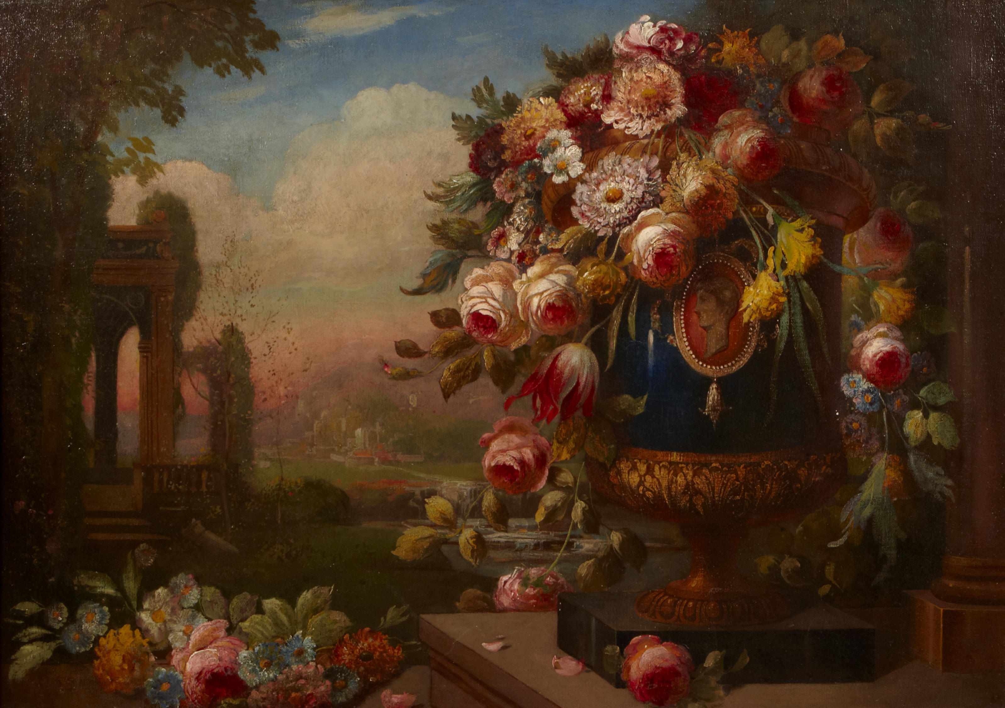 Appraisal: Danish School th Century A still life of flowers in