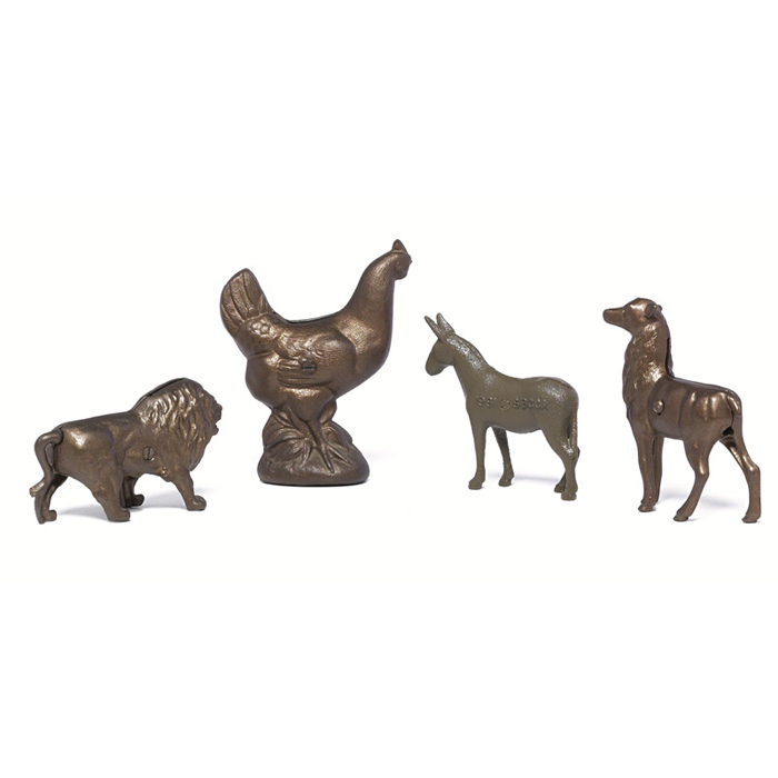 Appraisal: Americana banks four lion chicken donkey and deer molded metal