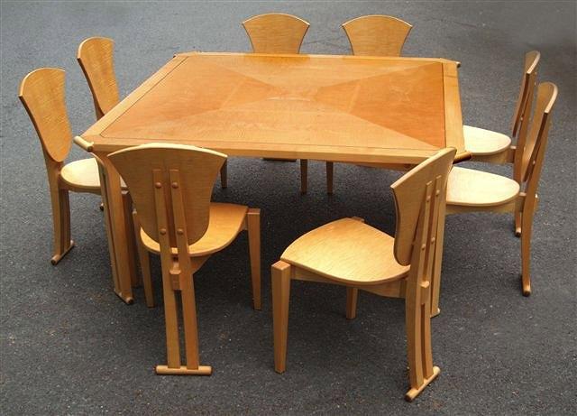 Appraisal: A MATTHEW BURT SPLINTER GROUP SATIN BIRCH DINING ROOM SUITE