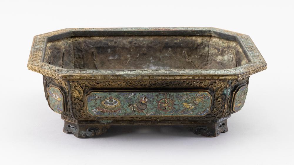 Appraisal: CHINESE CLOISONN ENAMEL AND BRONZE JARDINIERE TH CENTURY HEIGHT LENGTH