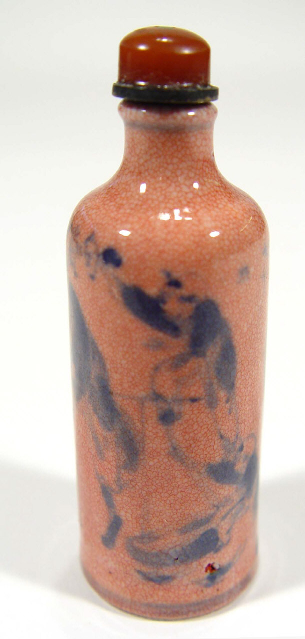 Appraisal: Chinese cylindrical porcelain scent bottle decorated with blue figures onto