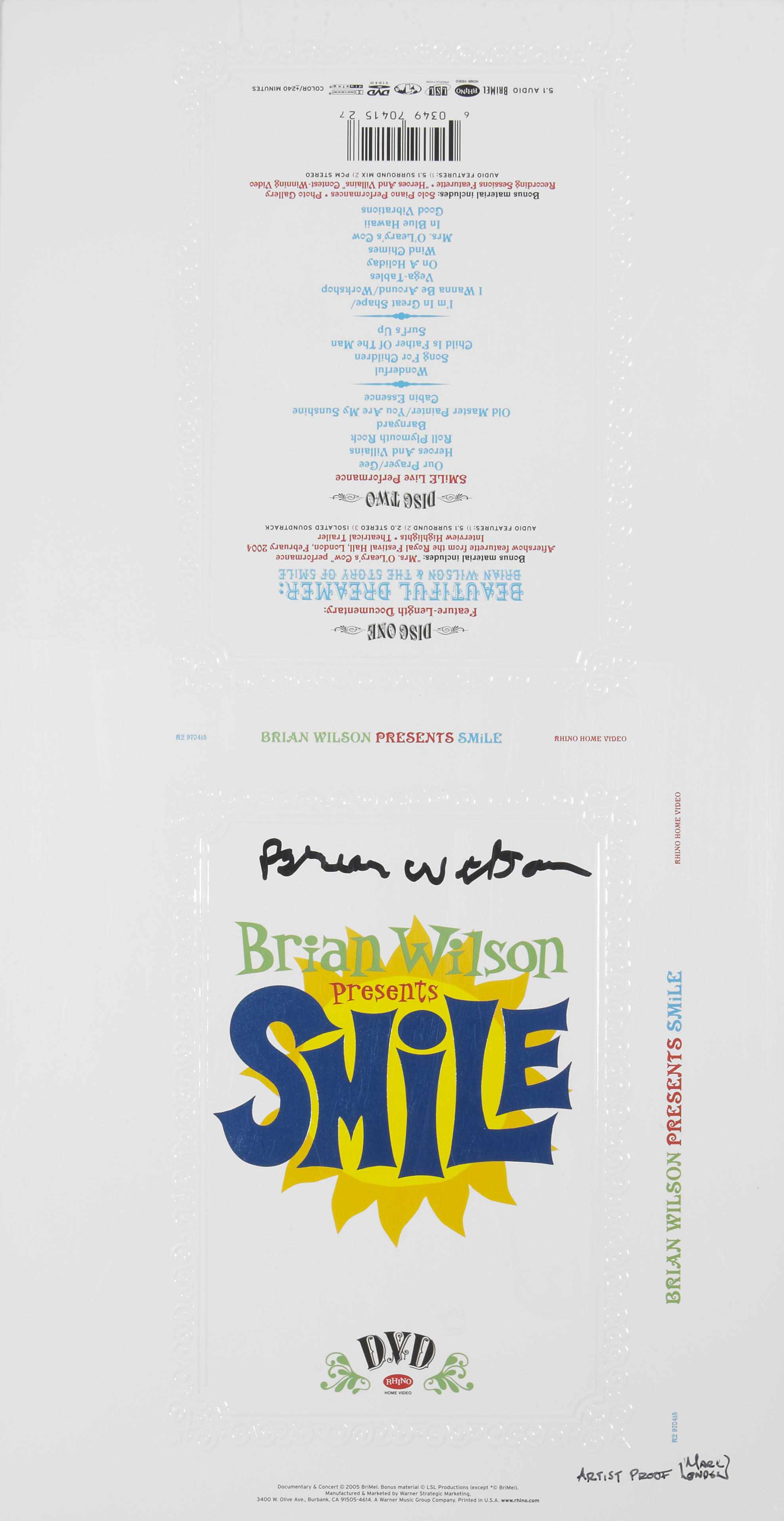 Appraisal: Artist's Proof for Brian Wilson's Smile signed Cover art for