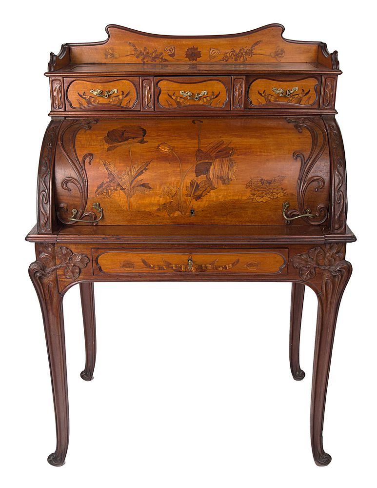 Appraisal: AN ART NOUVEAU CYLINDER MARQUETRY WRITING TABLE CIRCA AN ART