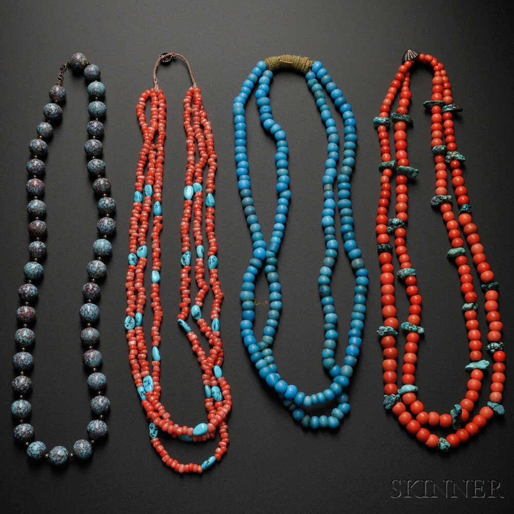 Appraisal: Four Stone and Trade Bead Necklaces includes a Navajo necklace