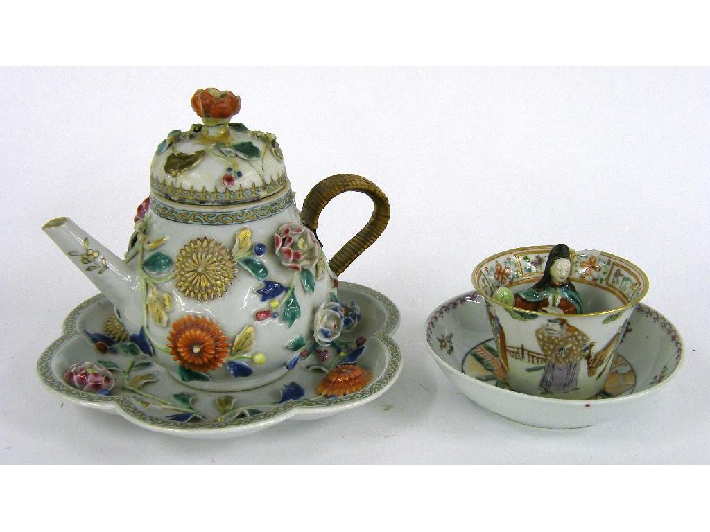 Appraisal: Chinese export baluster teapot and cover with stand encrusted overall