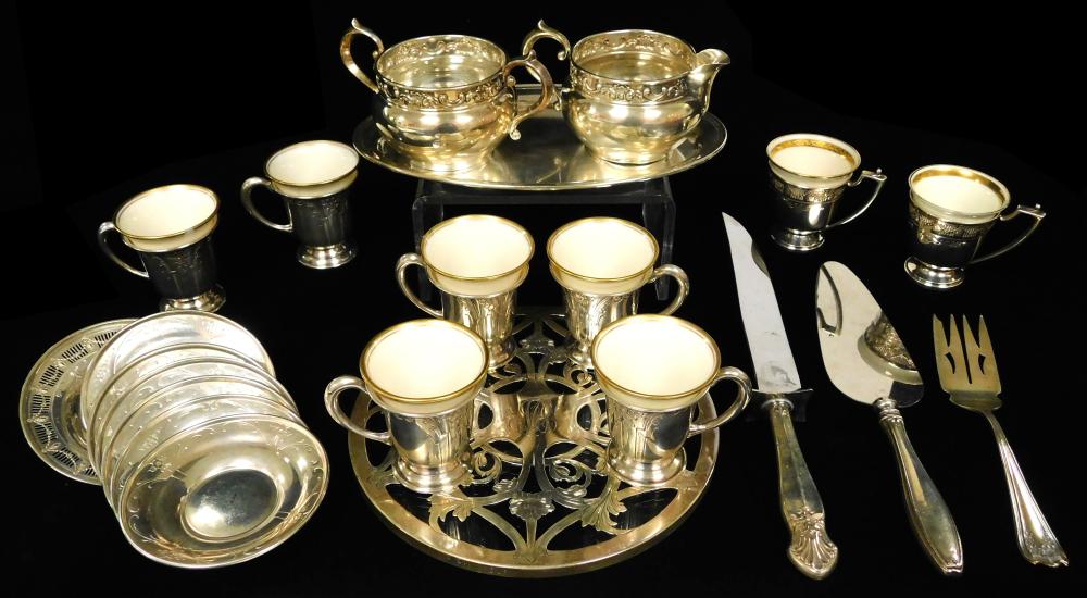 Appraisal: STERLING eight demitasse cups with Lenox liners seven saucers sugar