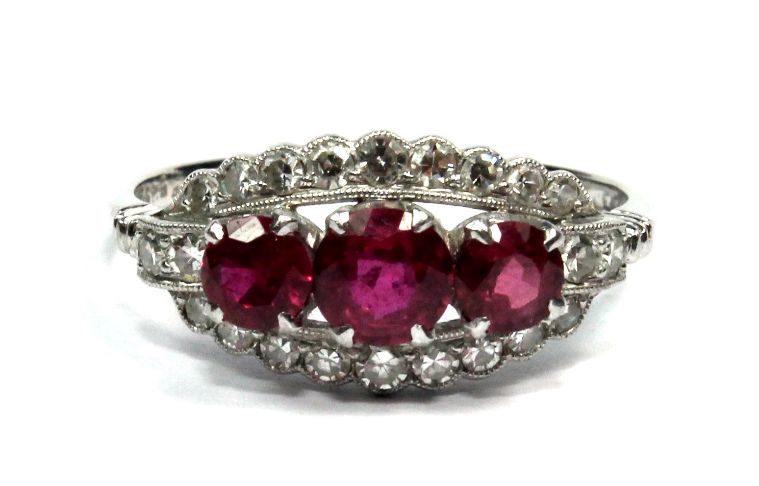 Appraisal: A platinum ruby and diamond set ring claw set with