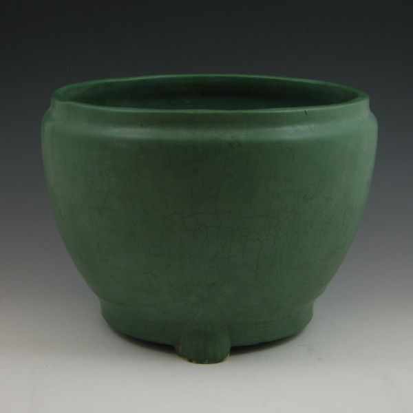 Appraisal: Roseville Matte Green jardiniere Unmarked Restoration to body and rim