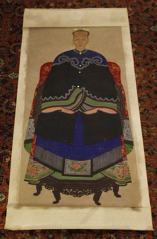 Appraisal: Chinese female ancestral portrait possibly th c painting size in