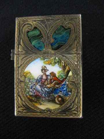 Appraisal: Italian Enameled Silver Lighter depicting courting couple in the garden