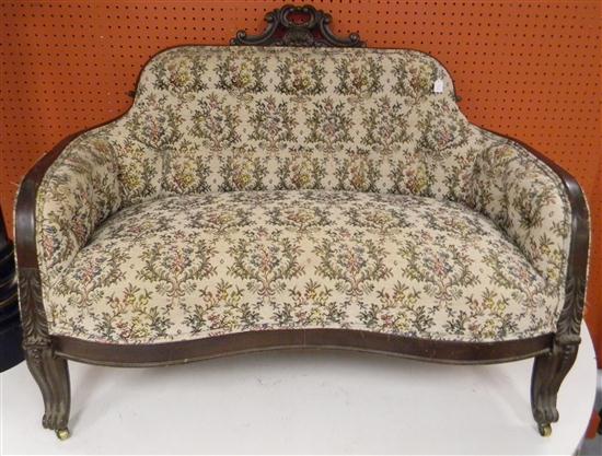 Appraisal: Settee late th C American walnut frame with pierced scroll