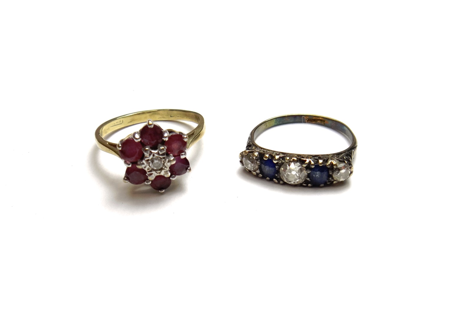 Appraisal: A gold sapphire and diamond set five stone ring mounted