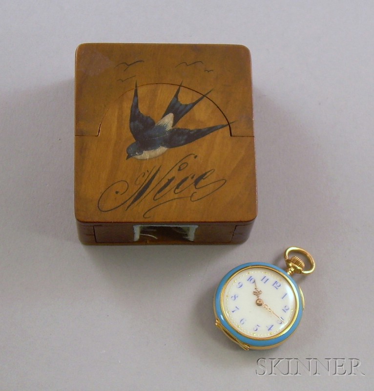 Appraisal: kt Gold and Enamel Pocket Watch in original wooden box