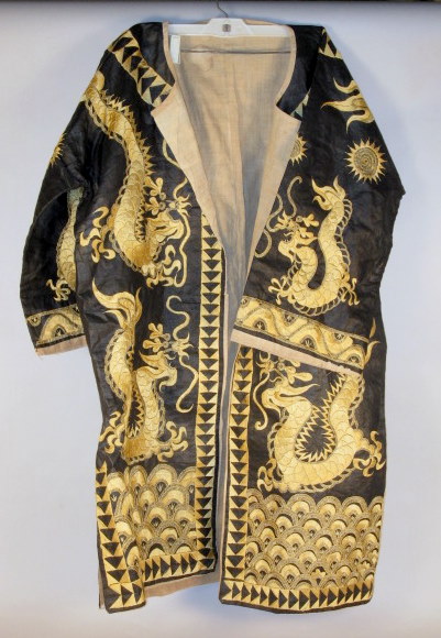 Appraisal: Thai gold thread black ground robe early th century Of