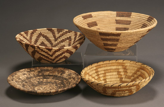 Appraisal: Group of Four Southwest Coiled Basketry Bowls Probably Papago th